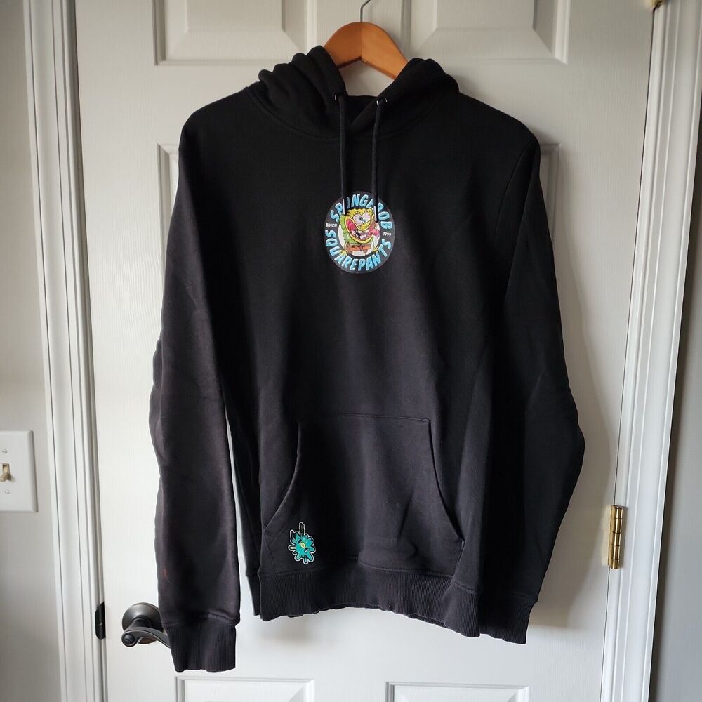 Large Divided H&M Black Spongebob Hoodie w/ Patrick "Oh Boy" Graphic Print